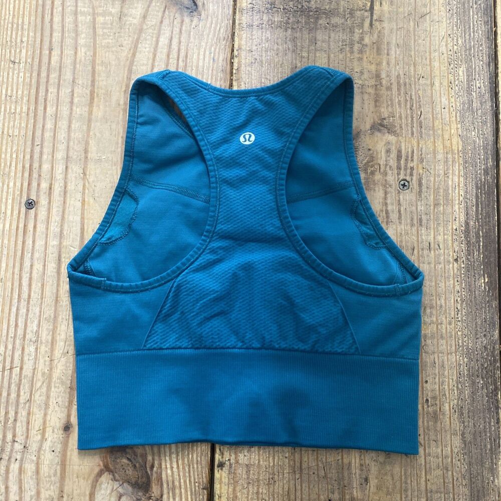 Lululemon High Neck Racerback Teal Sports Bra Size 4
